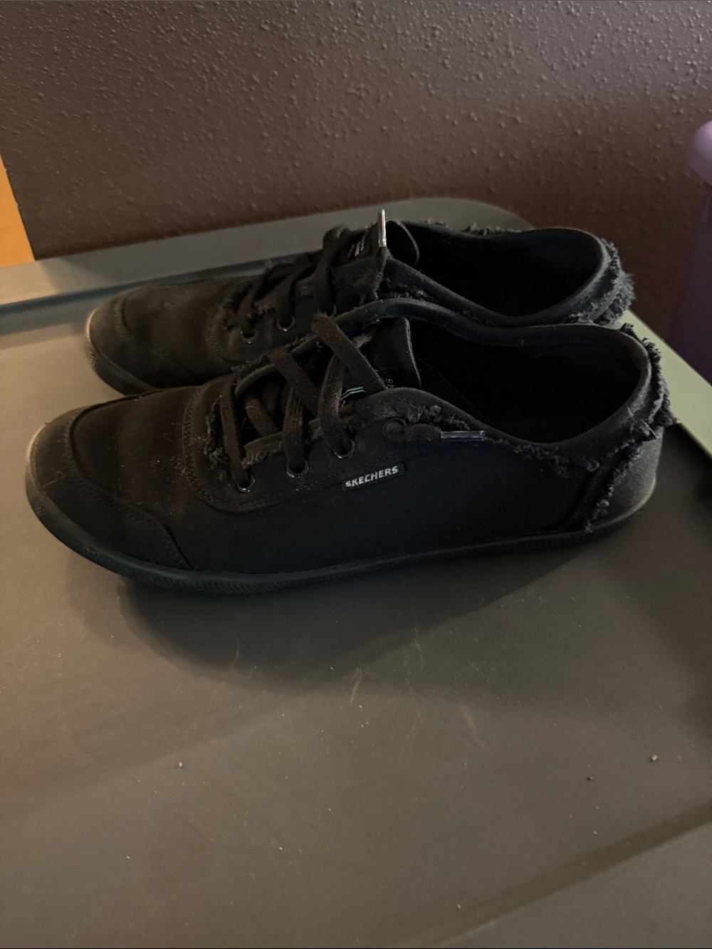 8.5 Woman’s BOBS Black Lace-Up Sneakers